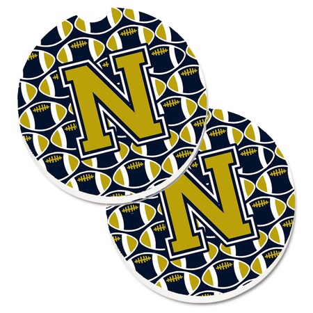 Carolines Treasures Letter N Football Blue and Gold  Cup Holder Car Coaster, PK2 CJ1074-NCARC
